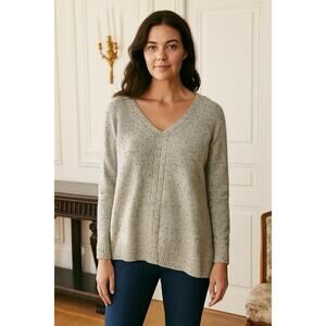 Nordstrom Collection‎ Cashmere V Neck Long Sleeve Gray Marled Sweater size M